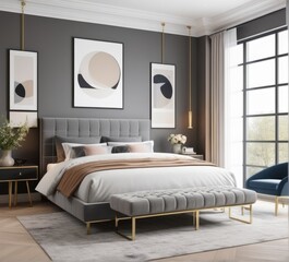Modern bedroom interior with stylish furniture and decor