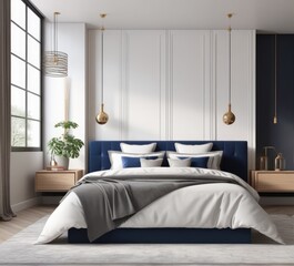 Modern bedroom interior with stylish furniture and decor