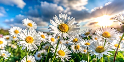 daisy flowers in the field background background blur in the left corner of the picture