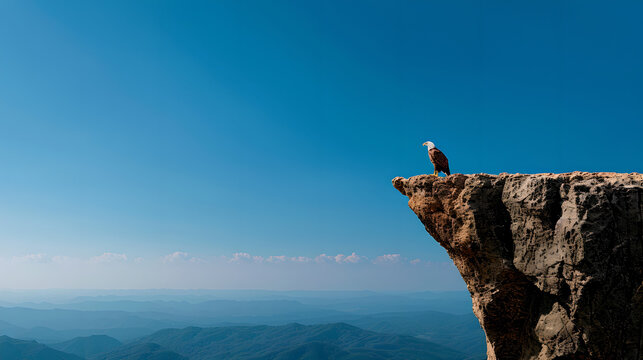 Majestic Eagle Perched on Cliff Edge Overlooking Mountains