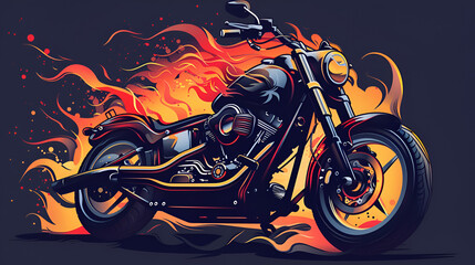 A Silhouetted Motorcycle with Wings Against a Dramatic Crimson Sunset Generative AI
