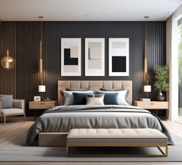 Modern bedroom interior with stylish furniture and decor