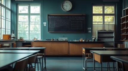 Empty classroom for biology lesson on secondary school : Generative AI