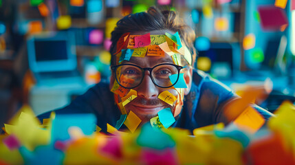 Creative Professional Covered with Colorful Sticky Notes
