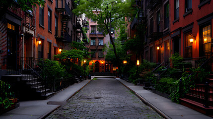 Fototapeta premium Charming cobblestone street in historic neighborhood