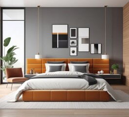 Modern bedroom interior with stylish furniture and decor