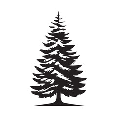 pine  tree silhouette isolated on white background .vector illustration. Beautiful hand drawn panorama with treetops forest. Black pine woods