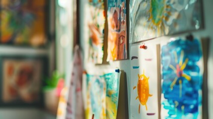 Fototapeta premium Children's Artwork Displayed on a Wall