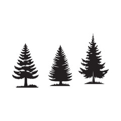 pine  tree silhouette isolated on white background .vector illustration. Beautiful hand drawn panorama with treetops forest. Black pine woods