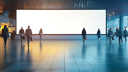 blank billboard with Blurred image of people walking in airport terminal : Generative AI