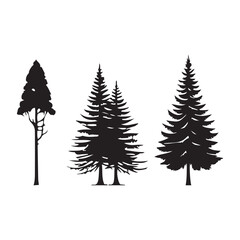 Fototapeta premium pine tree silhouette isolated on white background .vector illustration. Beautiful hand drawn panorama with treetops forest. Black pine woods