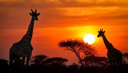 Obraz premium Giraffes at Sunset