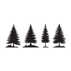 pine  tree silhouette isolated on white background .vector illustration. Beautiful hand drawn panorama with treetops forest. Black pine woods