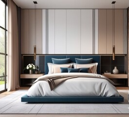 Modern bedroom interior with stylish furniture and decor