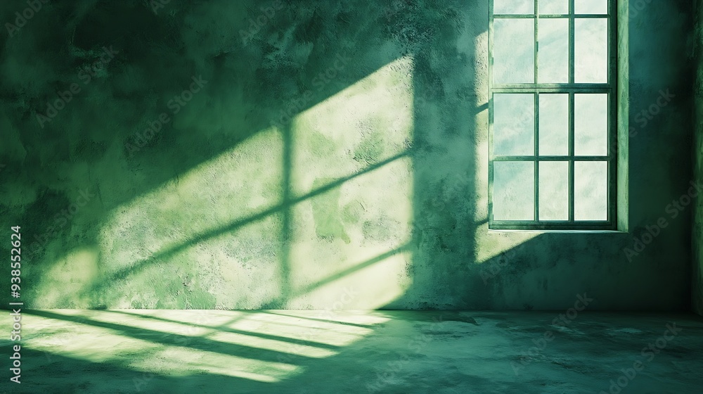 Aufkleber minimal abstract green concrete background with light for product displayed shadow and light from wi