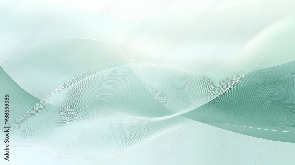 Poster minimalist and soothing soft mint colored background with simple flowing wave lines ideal for calm a