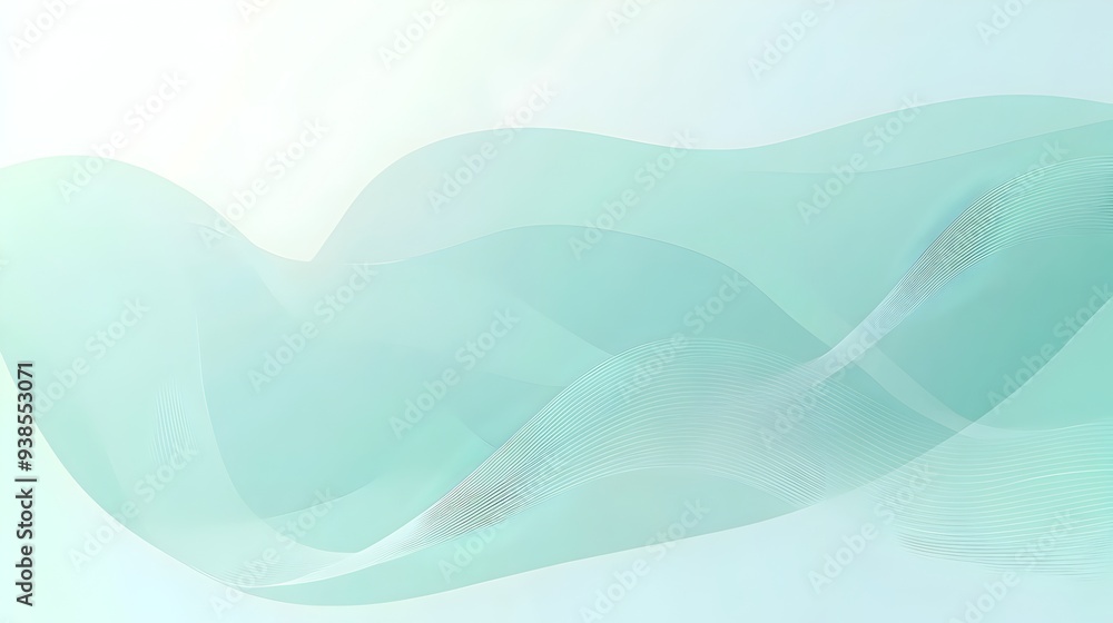 Poster minimalistic mint toned background with soft wave lines for serene presentations this elegant and co