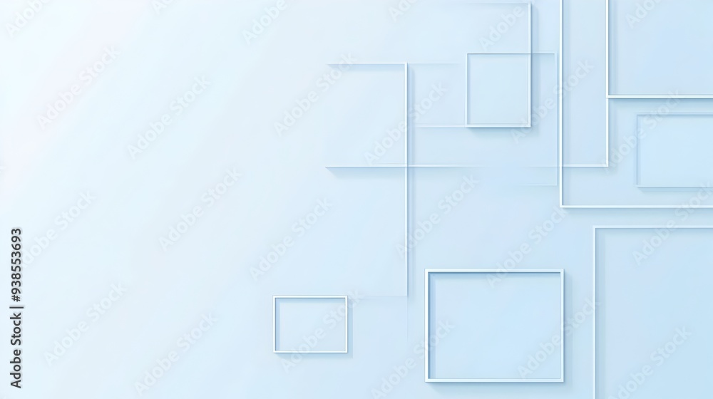 Poster minimalist and clean background with a thin light blue border and simple geometric shapes in various