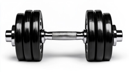 Fototapeta premium A sleek black dumbbell with chrome handle, symbolizing strength and fitness.
