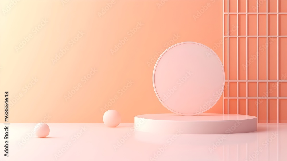 Poster a modern and minimalistic background featuring a thin light peach frame and simple geometric shapes 