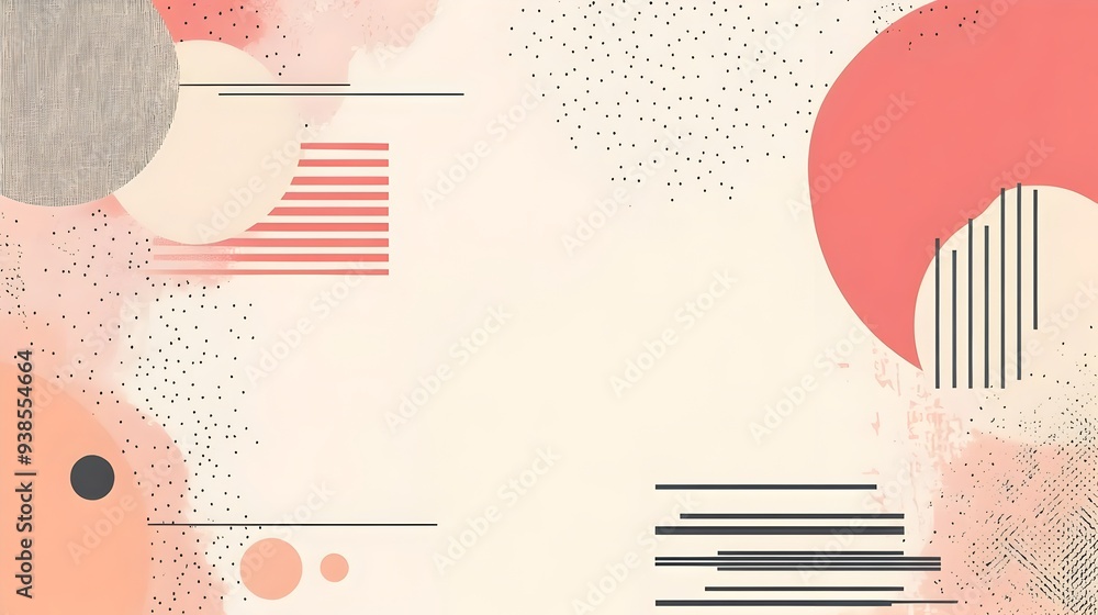 Poster elegant and modern minimalistic background featuring a thin light peach frame and simple geometric s
