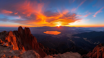 Obraz premium Majestic Sunset over Mountain Lake Landscape