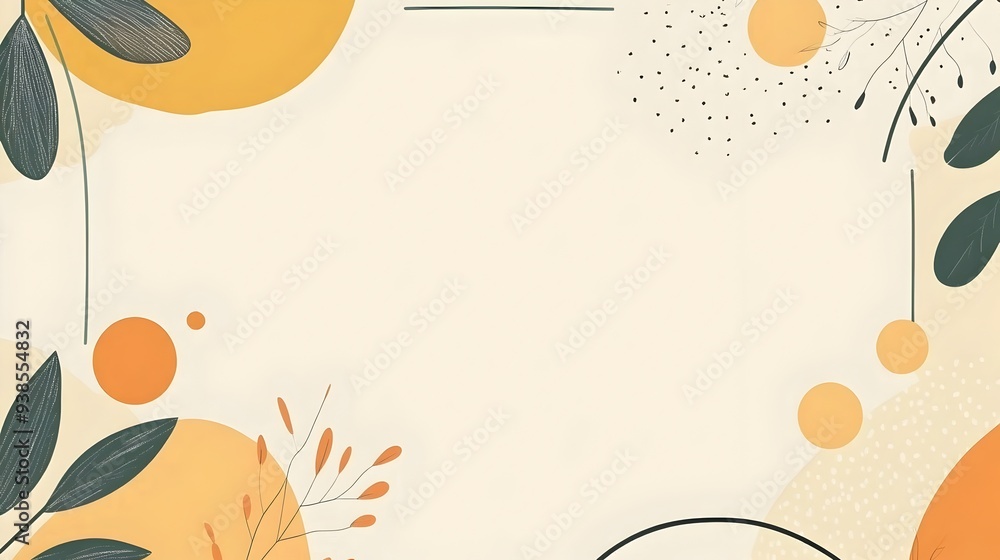 Poster minimalistic background with a thin light yellow frame and simple geometric designs ideal for presen