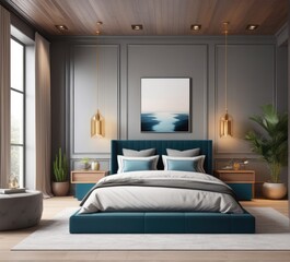 Modern bedroom interior with stylish furniture and decor