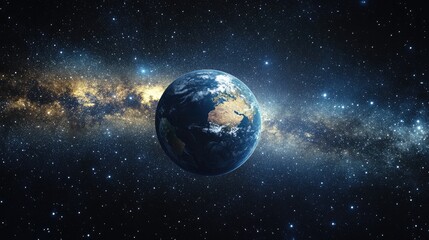Obraz premium Earth bathed in sunlight, set against the backdrop of the Milky Way galaxy and countless stars