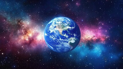 Obraz premium Earth floating in space with a stunning galaxy and countless stars surrounding it