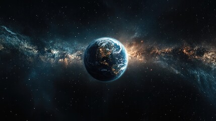 Obraz premium Earth floating in the darkness of space, surrounded by stars and a stunning galaxy