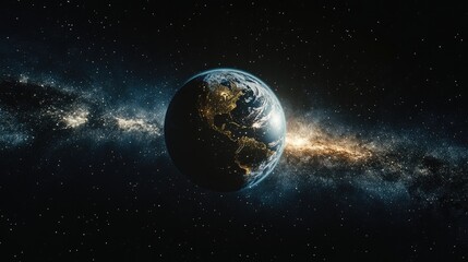 Obraz premium Earth floating in the darkness of space, surrounded by stars and a stunning galaxy