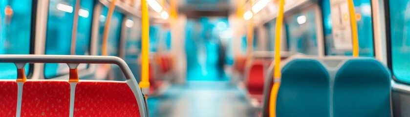 Secluded Public Transport Amid Virus Outbreak: Eerie Atmosphere with Warning Signs and Sanitizer Stations in Desaturated Light