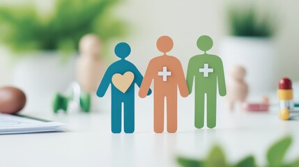 Interconnection of Healthy Lifestyle Icons and Health Insurance Policy Documents on White Desk Flat Lay with Natural Light
