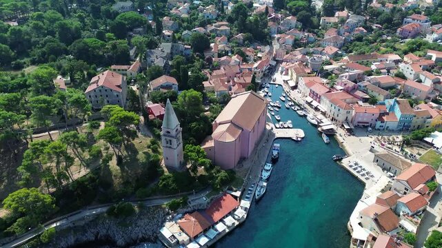 Aerial view of the town, Mali Losinj, Croatia