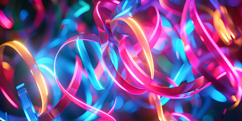 A close up of a bunch of neon lights on a black surface