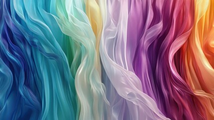 Abstract Rainbow Fabric Texture Background - Colorful Wavy Silk Drape