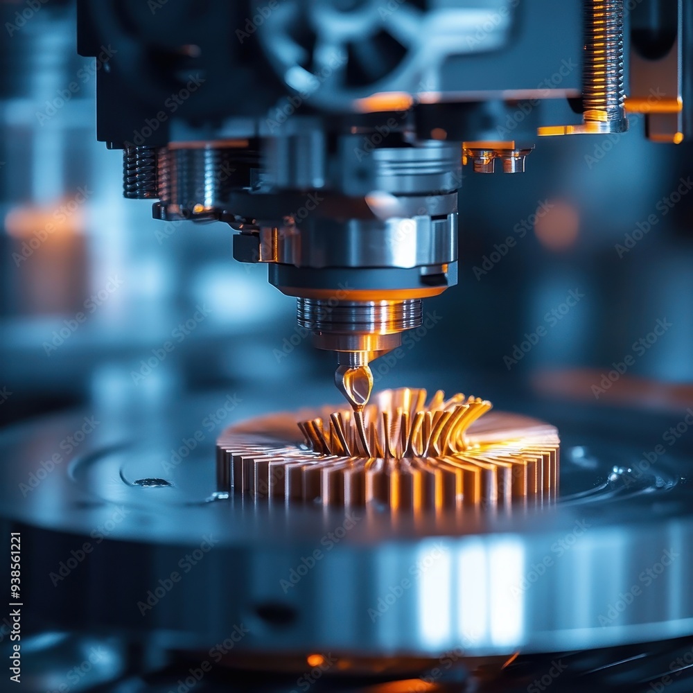 Poster closeup of cnc machine tool cutting a metal part with precision