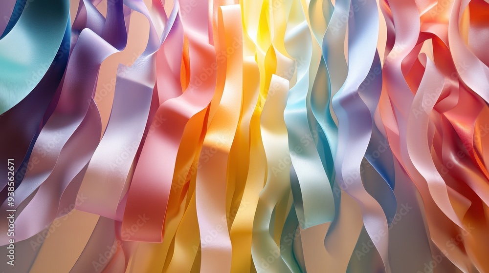 Poster abstract colorful ribbons in a rainbow gradient background texture.