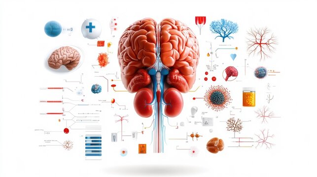 Descriptive anatomy, homeostasis regulation, developmental morphology, flat design illustration