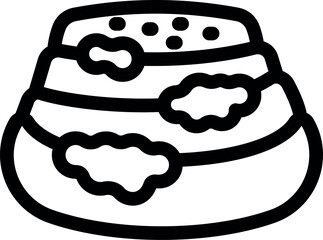 Simple line art vector icon of a layered dessert with topping and decorative clouds of cream