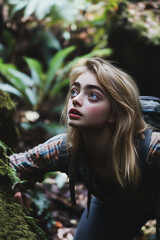 Naklejka premium Young Explorer in the Heart of the Jungle