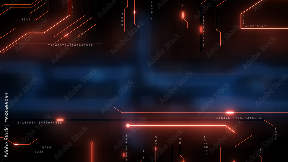 Aufkleber digital cyberspace circuit board in neon glow lines. futuristic matrix data network connections. dig