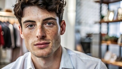 Obraz premium Portrait of a Young Man with Freckles.