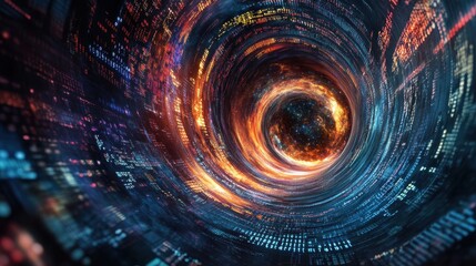 Abstract Digital Vortex Tunnel with Stars and Colorful Lights.