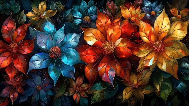Vibrant Stained Glass Flower Fantasy