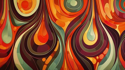 A vibrant abstract design featuring flowing shapes and colors in warm tones.