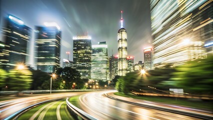 Fototapeta premium Night Cityscape with Blurred Road.