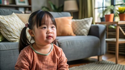 Little Girl Looking Up With Curiosity.