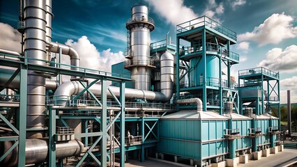 Fototapeta premium Industrial Factory with Metal Pipes and Towers.